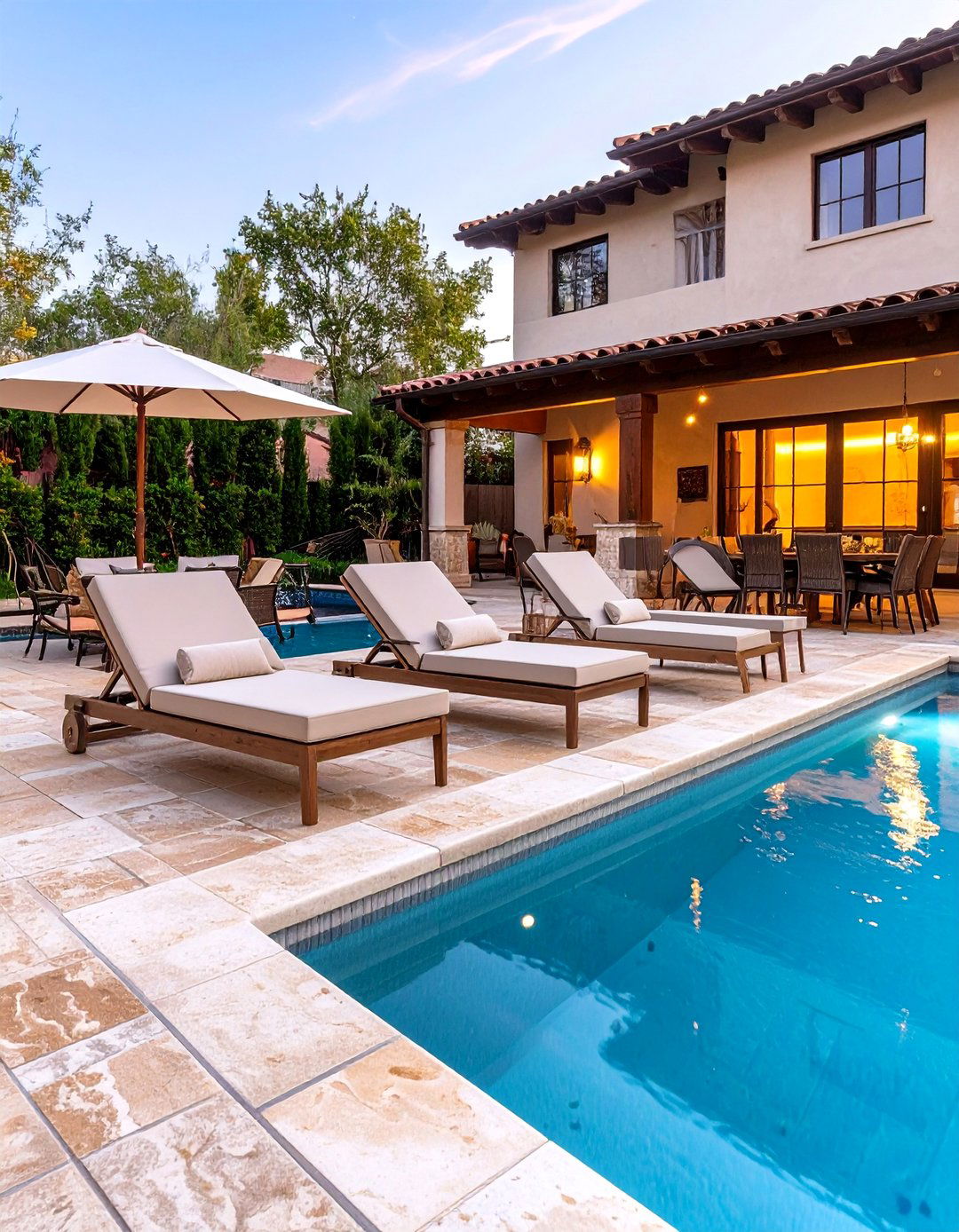 Tumbled Travertine Tile Pool Deck - 30 backyard floor ideas