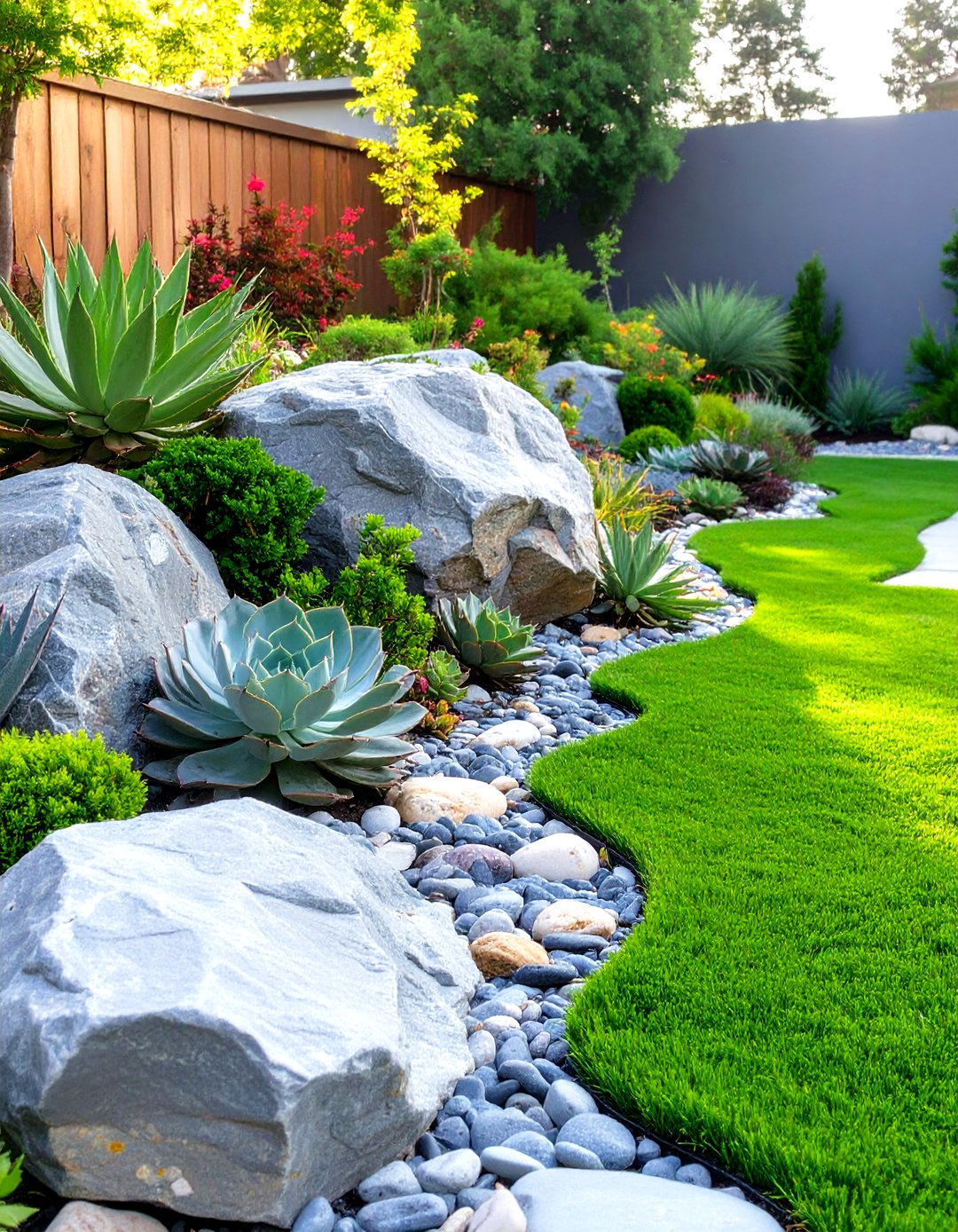 Turf Accents in a Rock Garden - 30 small backyard turf ideas