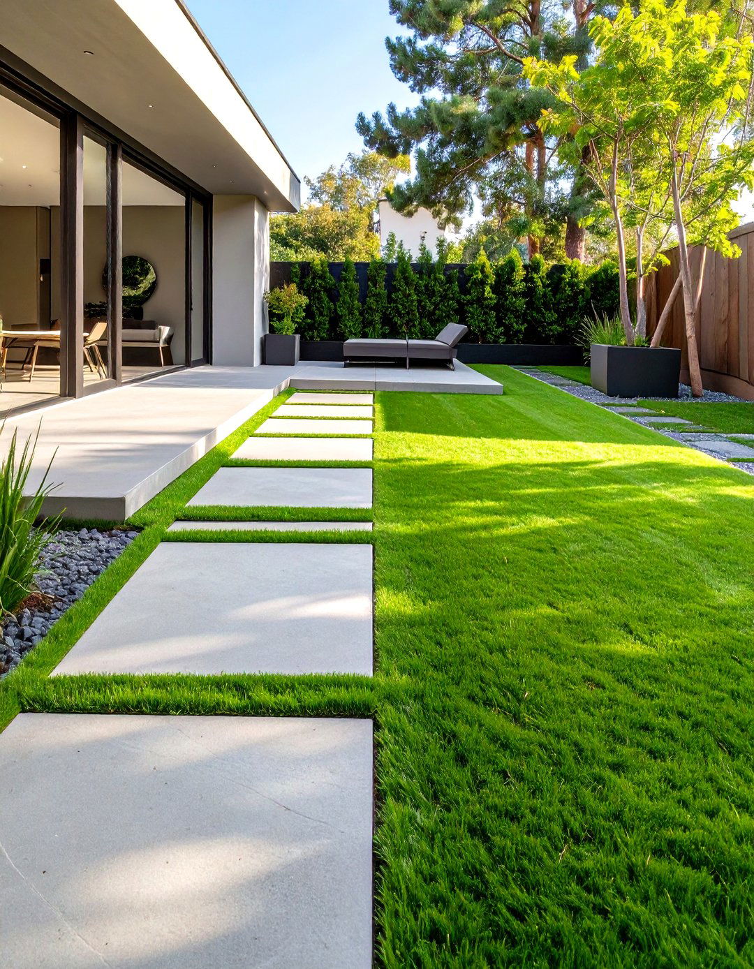 Turf Strips Between Concrete Slabs - 30 small backyard turf ideas