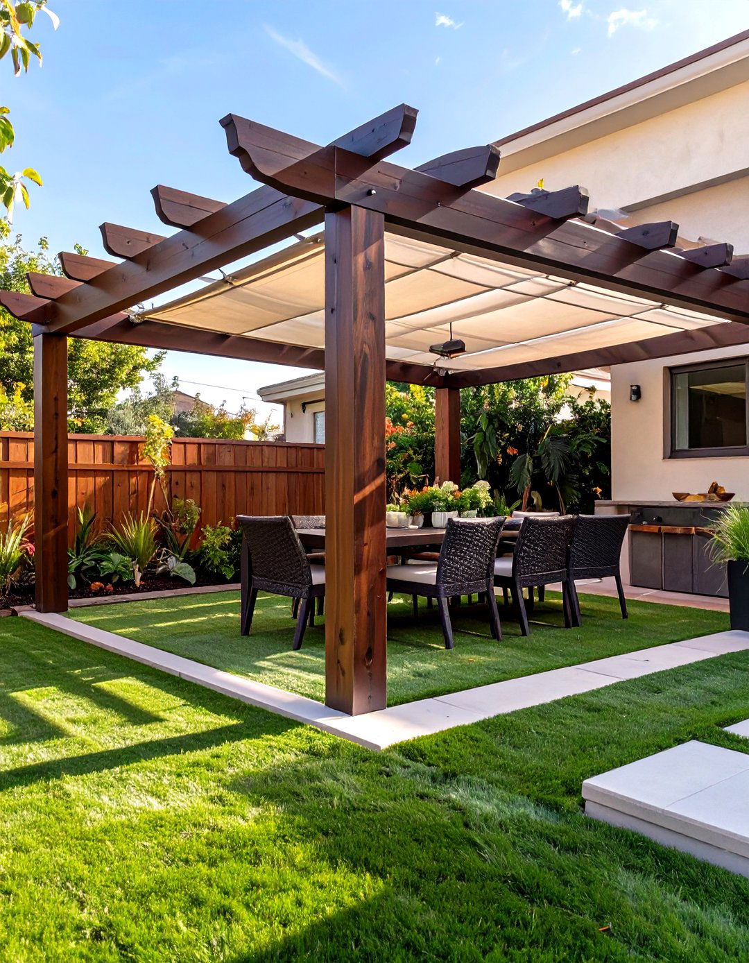 Turf Underneath a Pergola - 30 small backyard turf ideas
