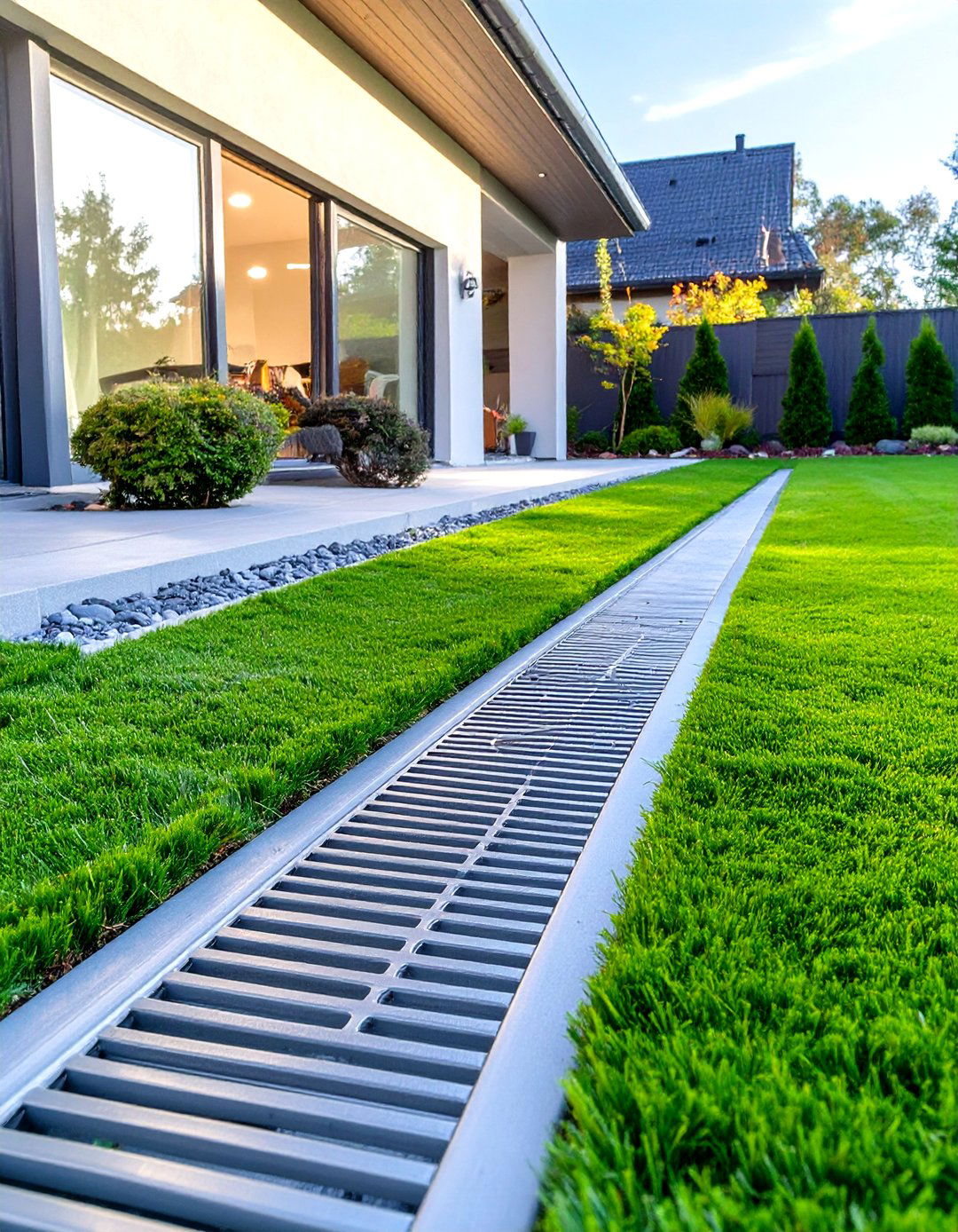 Turf with Integrated Drainage Channels - 30 small backyard turf ideas