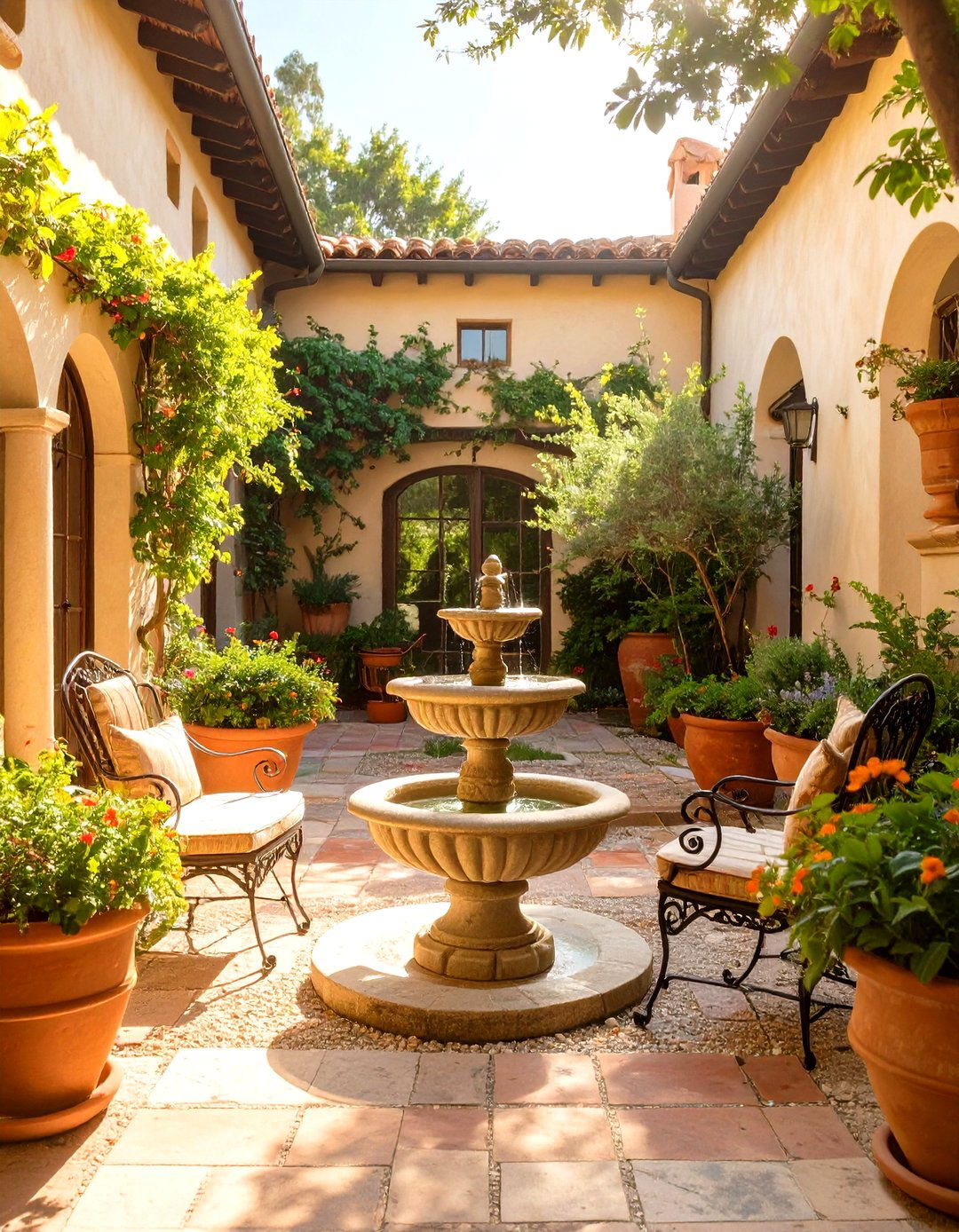 Tuscan Inspired Courtyard with Terracotta - 30 outdoor living space ideas