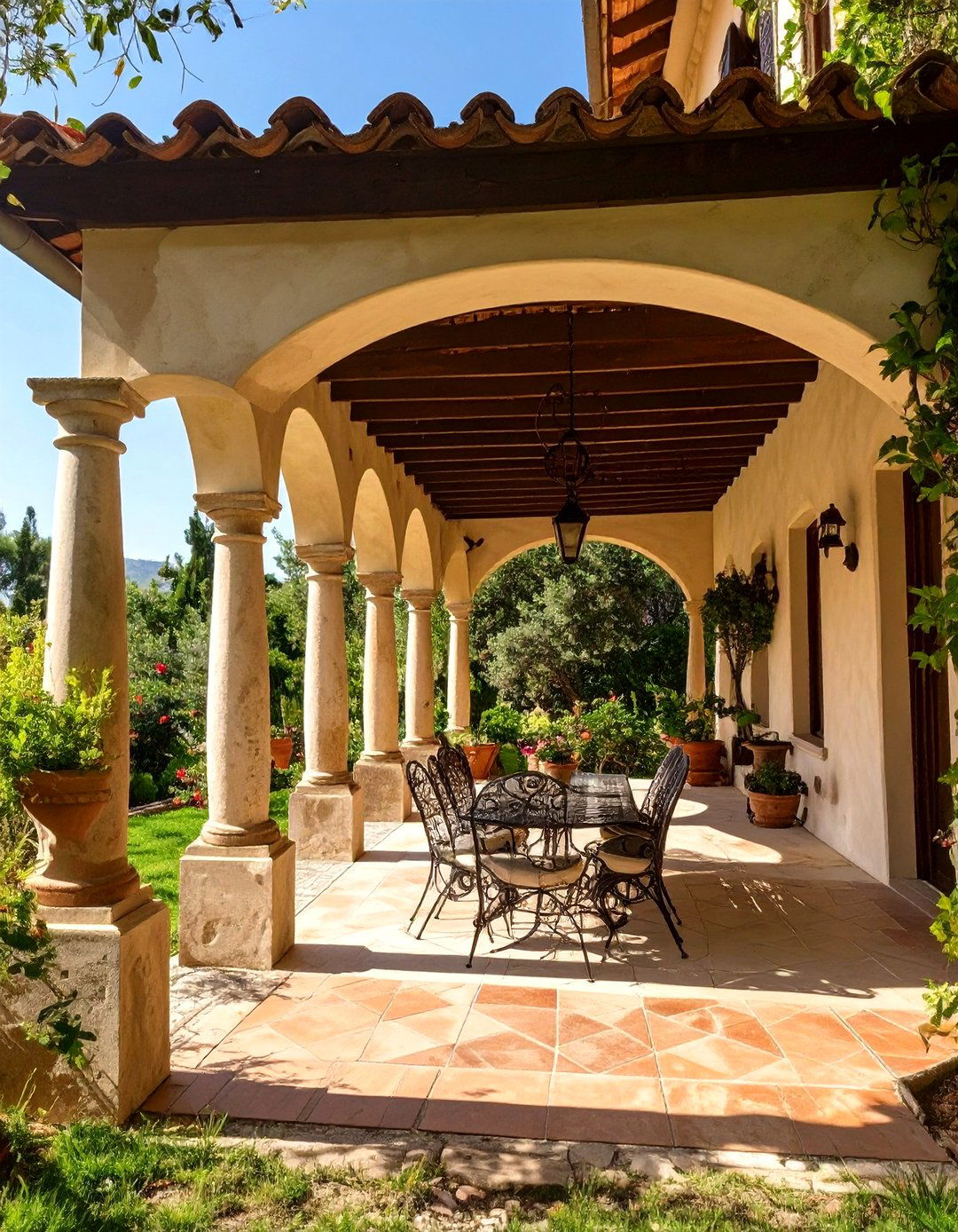 Tuscan Inspired Loggia with Arches - 30 covered patio ideas attached to house