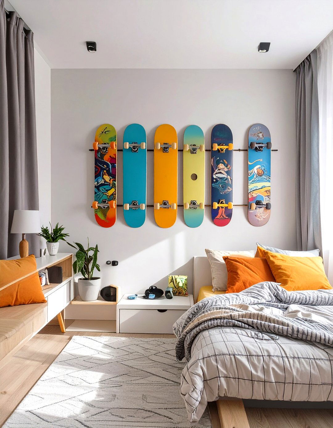 Tween Bedroom with a Skateboard Storage and Display Wall - 30 tween bedroom ideas