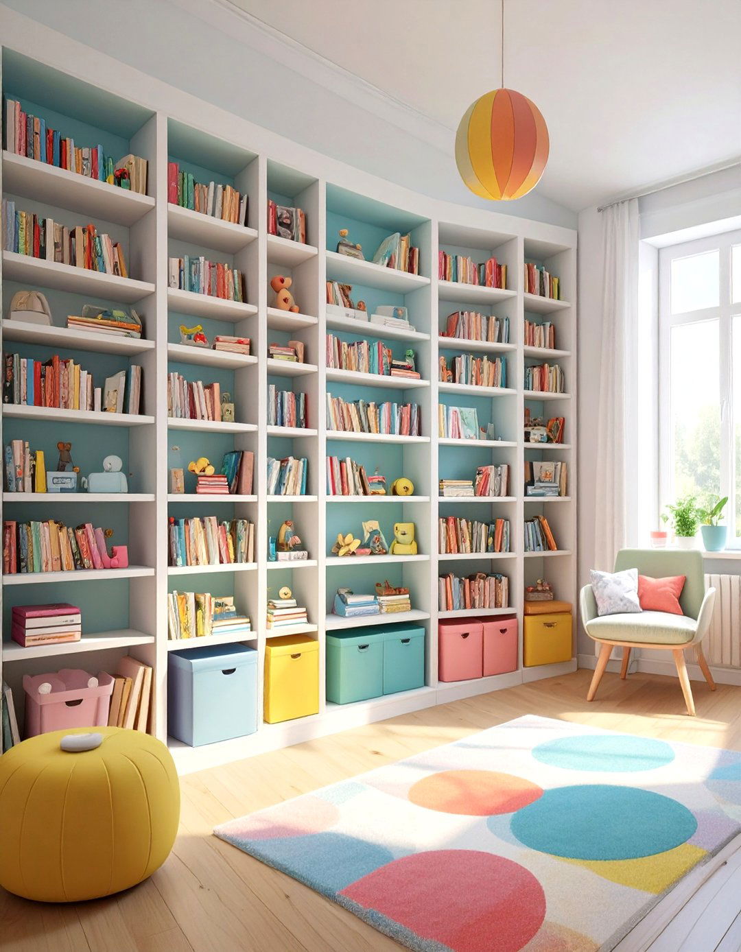 Twin Nursery with a Bookshelf Wall - 30 twin nursery ideas