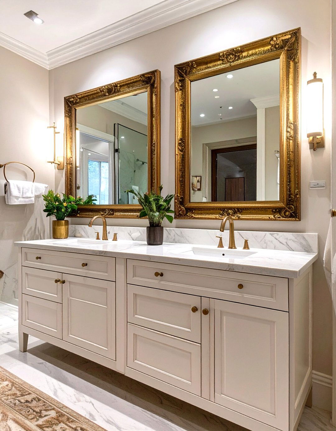Twin Vanities in a Primary Bathroom - 30 symmetrical balance in interior design ideas