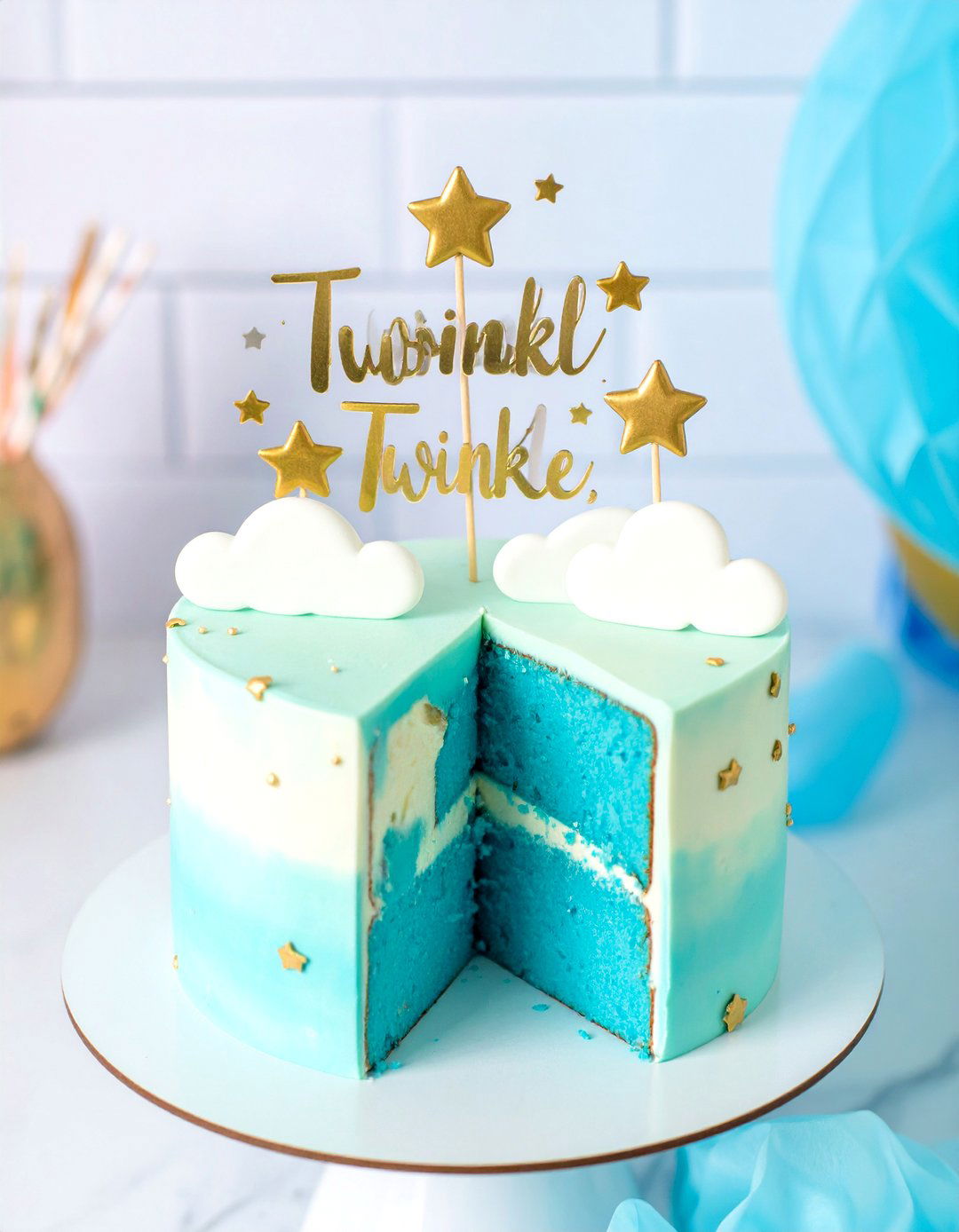 Twinkle Twinkle Gender Reveal Cake - 30 baby shower cake ideas