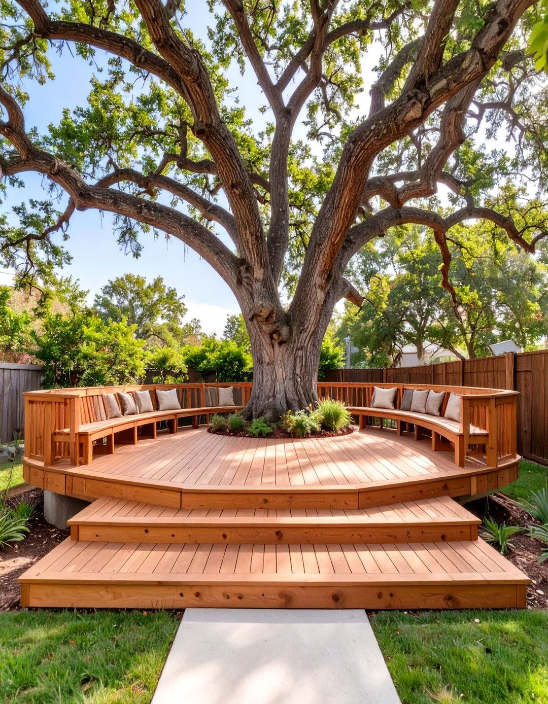 Two Level Deck Designed Around a Mature Tree - 30 split level 2 level deck designs