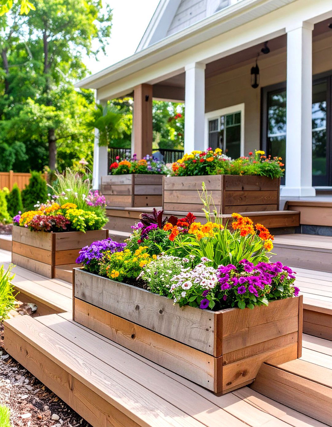 Two Level Deck with Integrated Planter Boxes - 30 split level 2 level deck designs