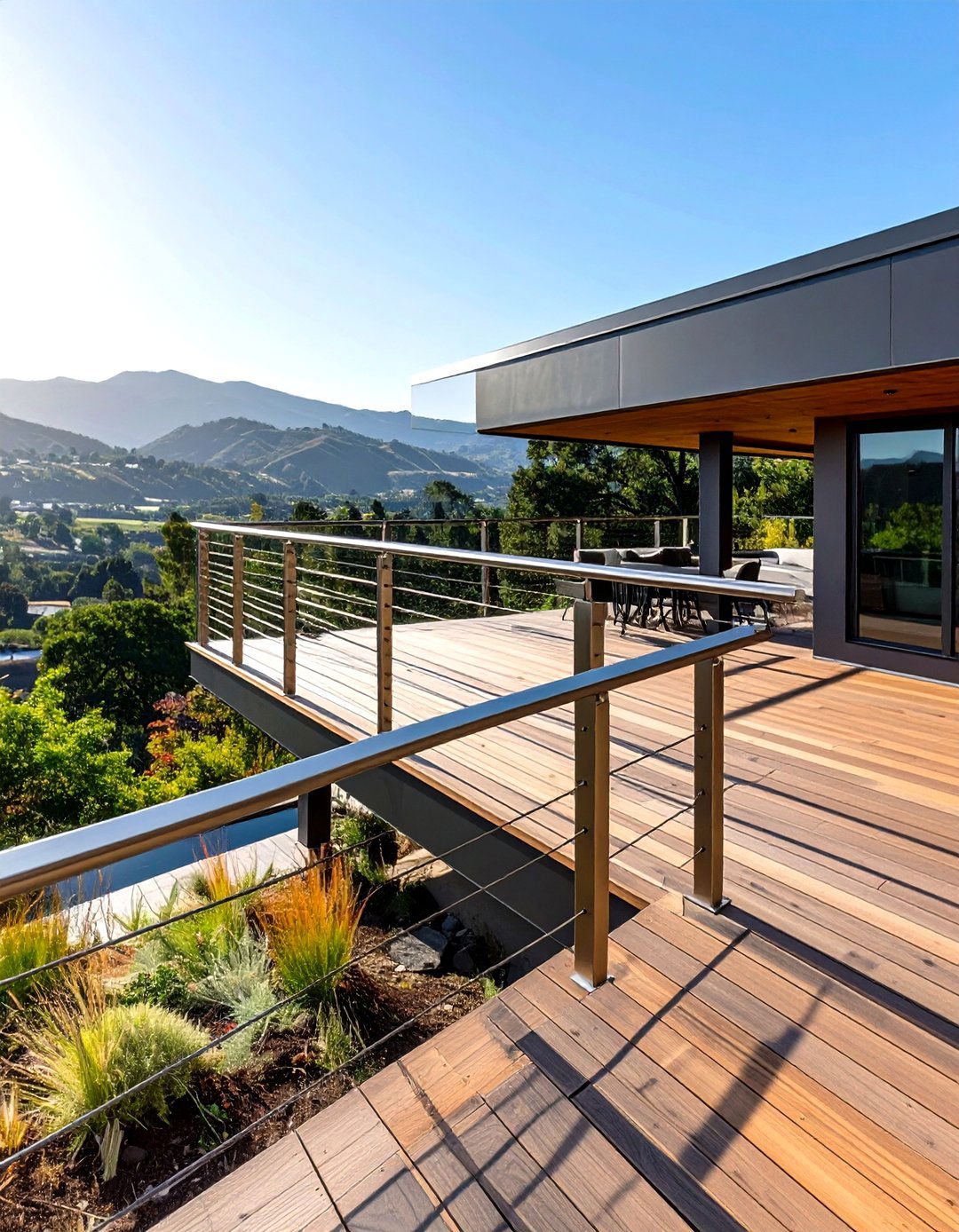 Two Level Deck with Wire Cable Railing - 30 split level 2 level deck designs
