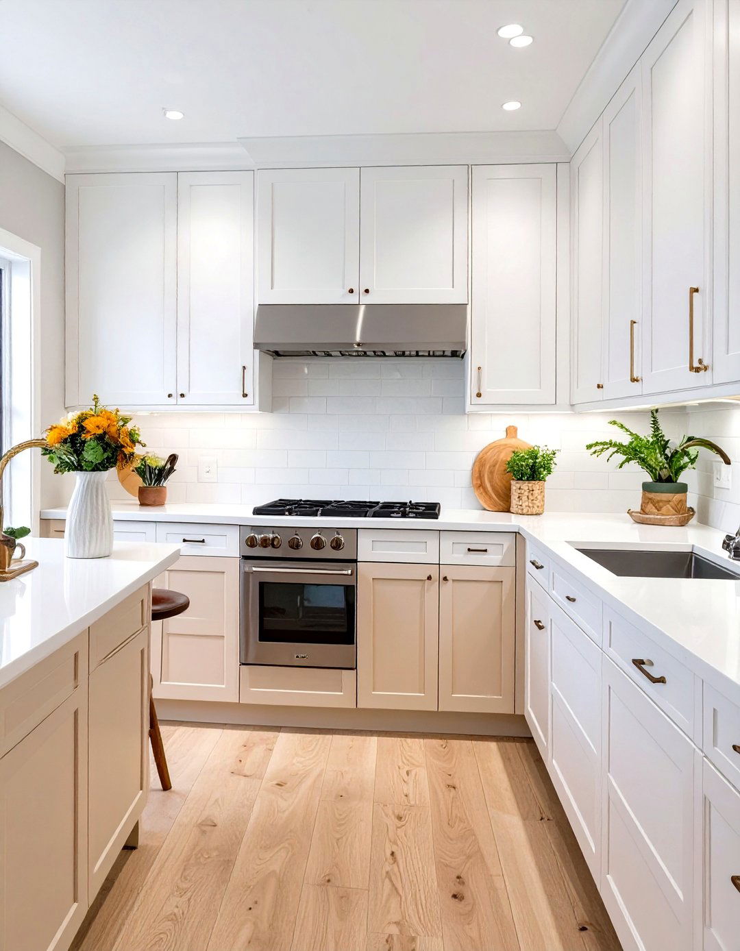 Two Shades of White for a Subtle Contrast - 30 two tone painted kitchen cabinet ideas
