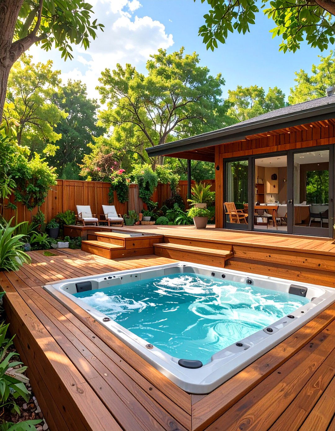 Two Tier Deck Featuring a Sunken Hot Tub - 30 split level 2 level deck designs