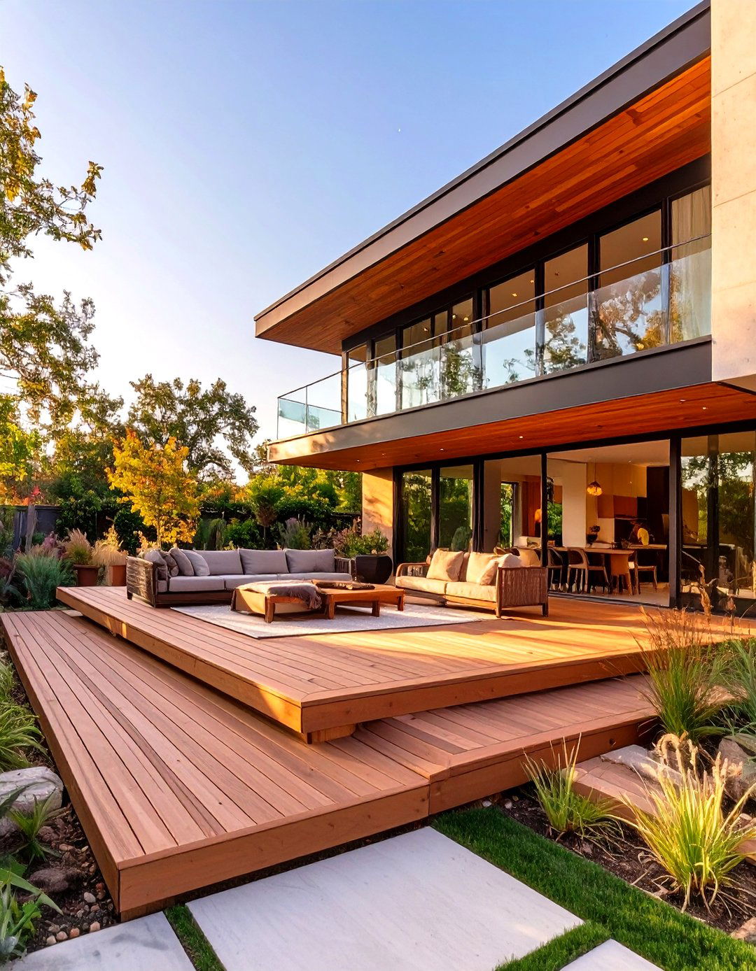 Two Tier Deck with a Cantilevered Upper Level - 30 split level 2 level deck designs