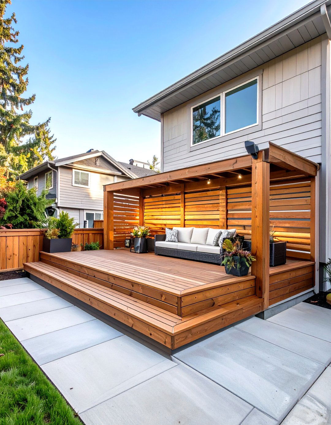 Two Tier Deck with a Privacy Screen - 30 split level 2 level deck designs