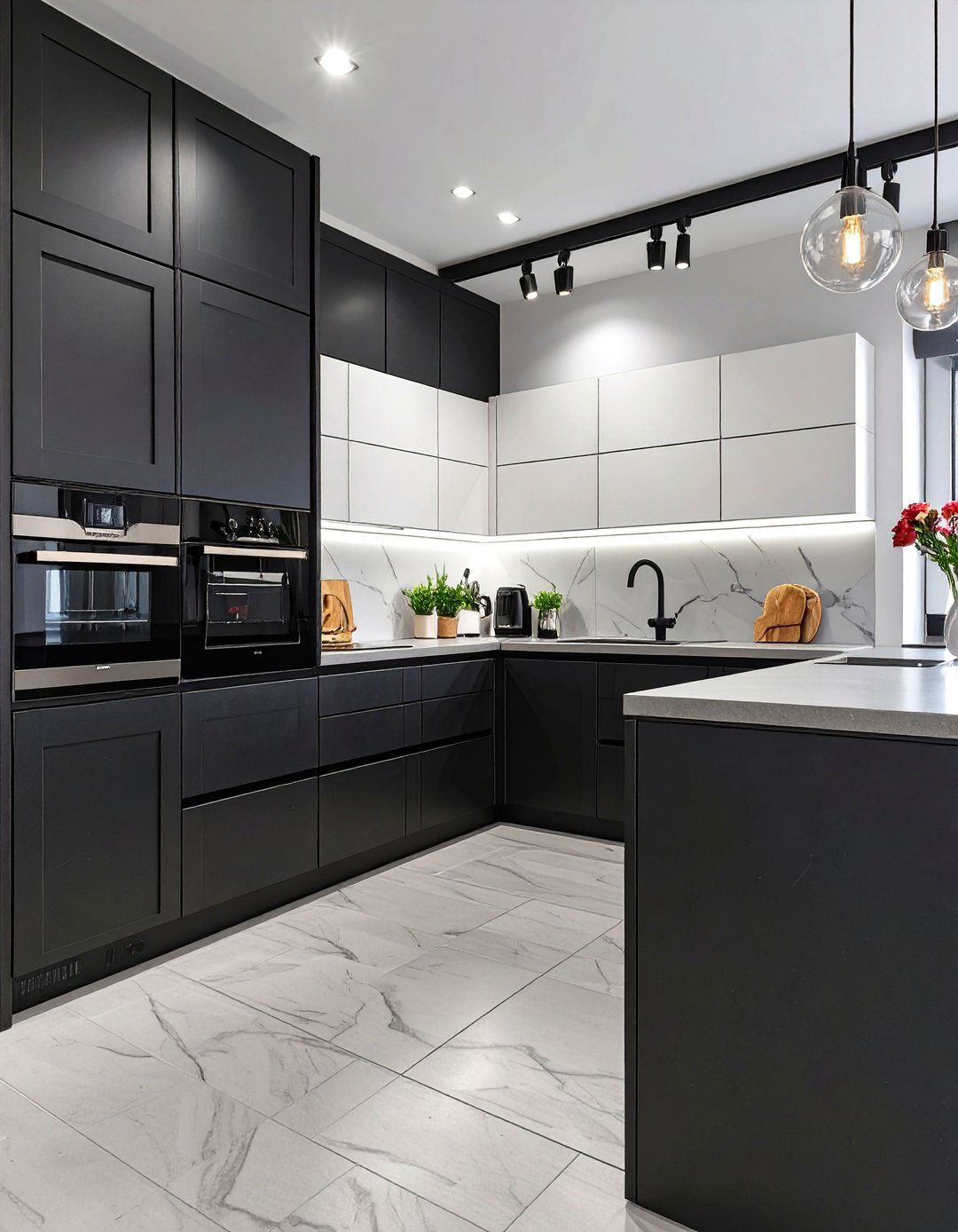 Two Tone Black and White Kitchen - 30 black kitchen ideas