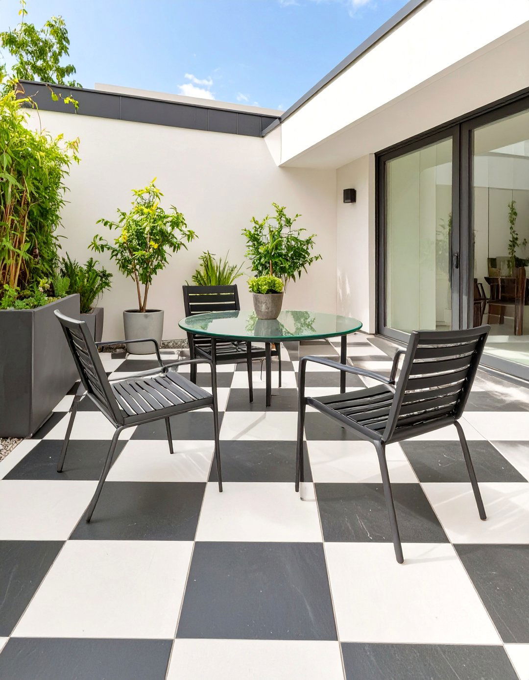 Two Tone Checkerboard Cement Patio - 30 cement patio ideas