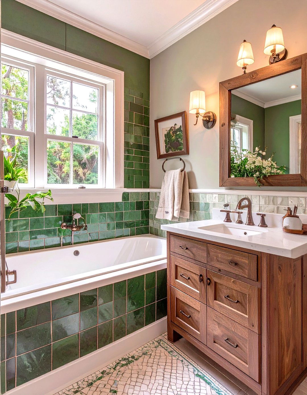 Two Tone Green Bathroom Design - 30 green tile bathroom ideas