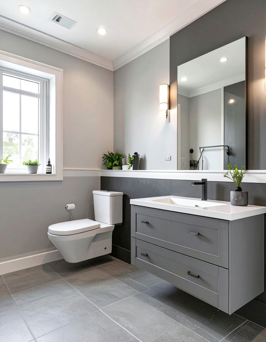 Two Tone Grey and White Bathroom Wall - 30 grey and white bathroom ideas