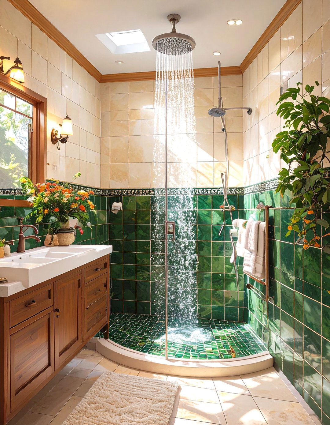 Two Tone Horizontal Tile Design - 30 tiled shower ideas