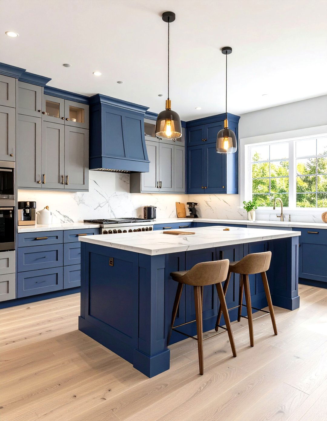 Two Tone Kitchen Cabinets with a Dark Island - 30 kitchen cabinet paint ideas
