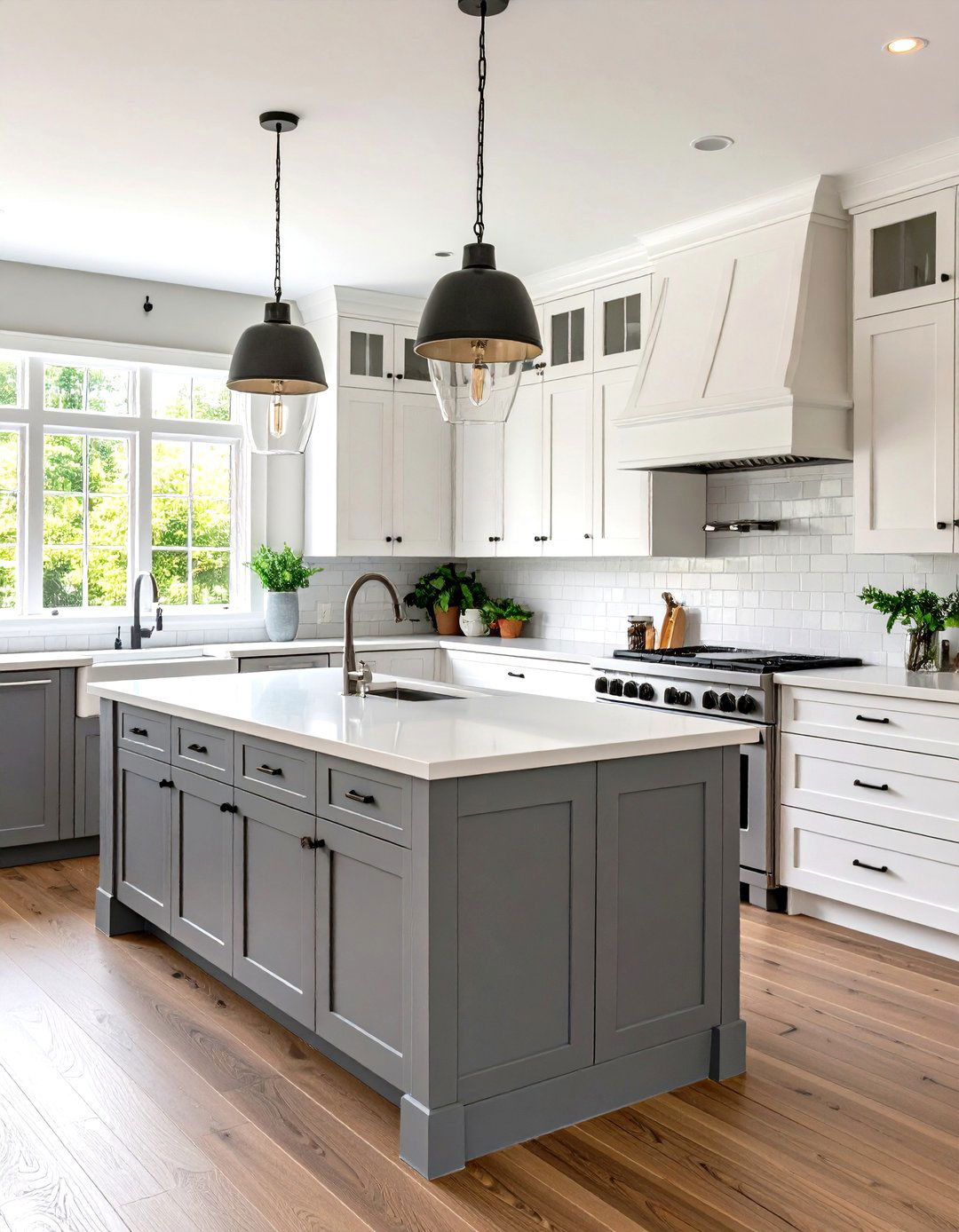 Two Tone Kitchen with Gray Lowers and White Uppers - 30 gray kitchen cabinets ideas