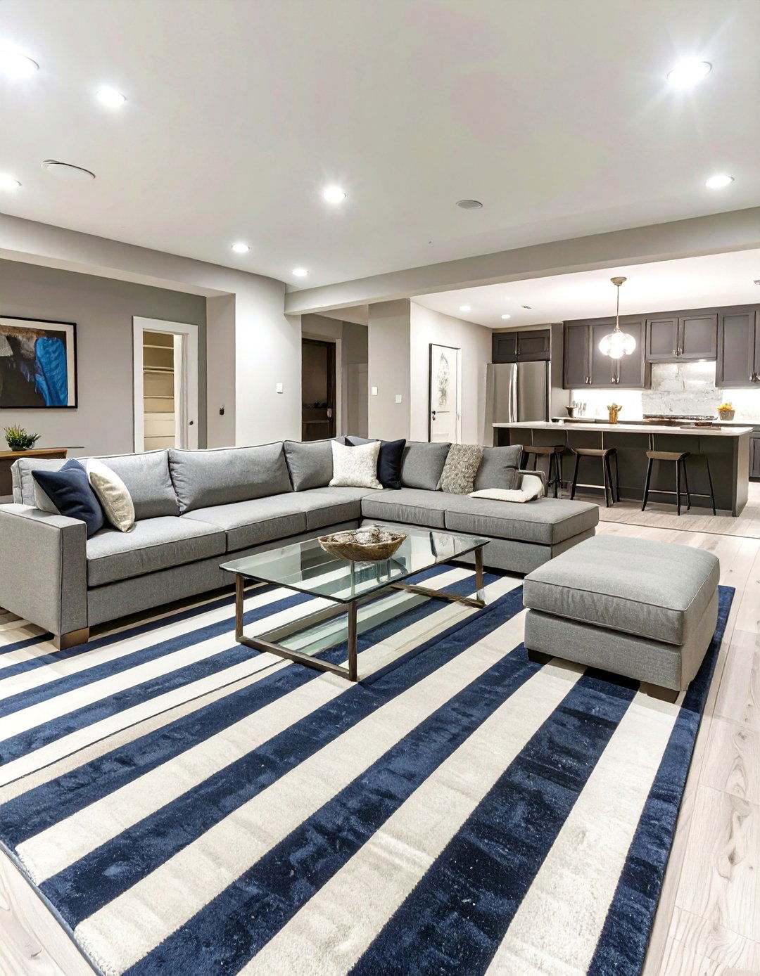 Two Tone Striped Carpet for Visual Interest - 30 basement carpet ideas