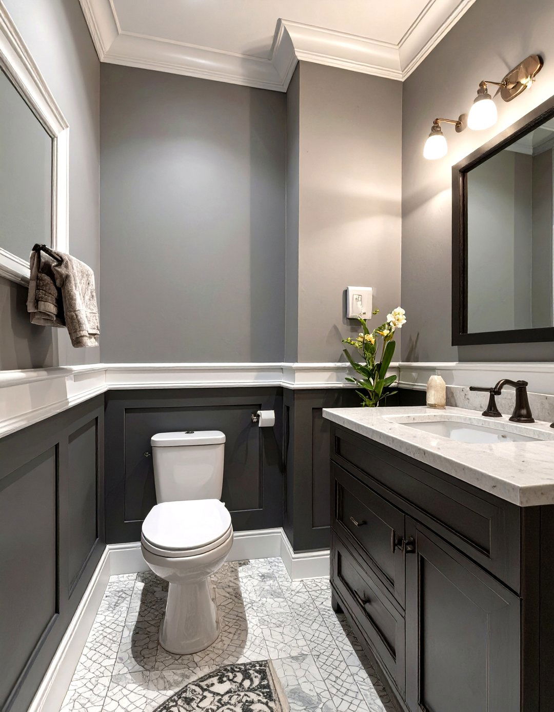 Two Tone Walls with Chair Rail - 30 small bathroom bathroom color ideas