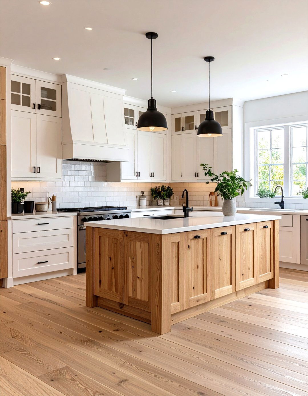 Two Tone White and Wood Painted Kitchen Cabinets - 30 painted kitchen cabinet ideas