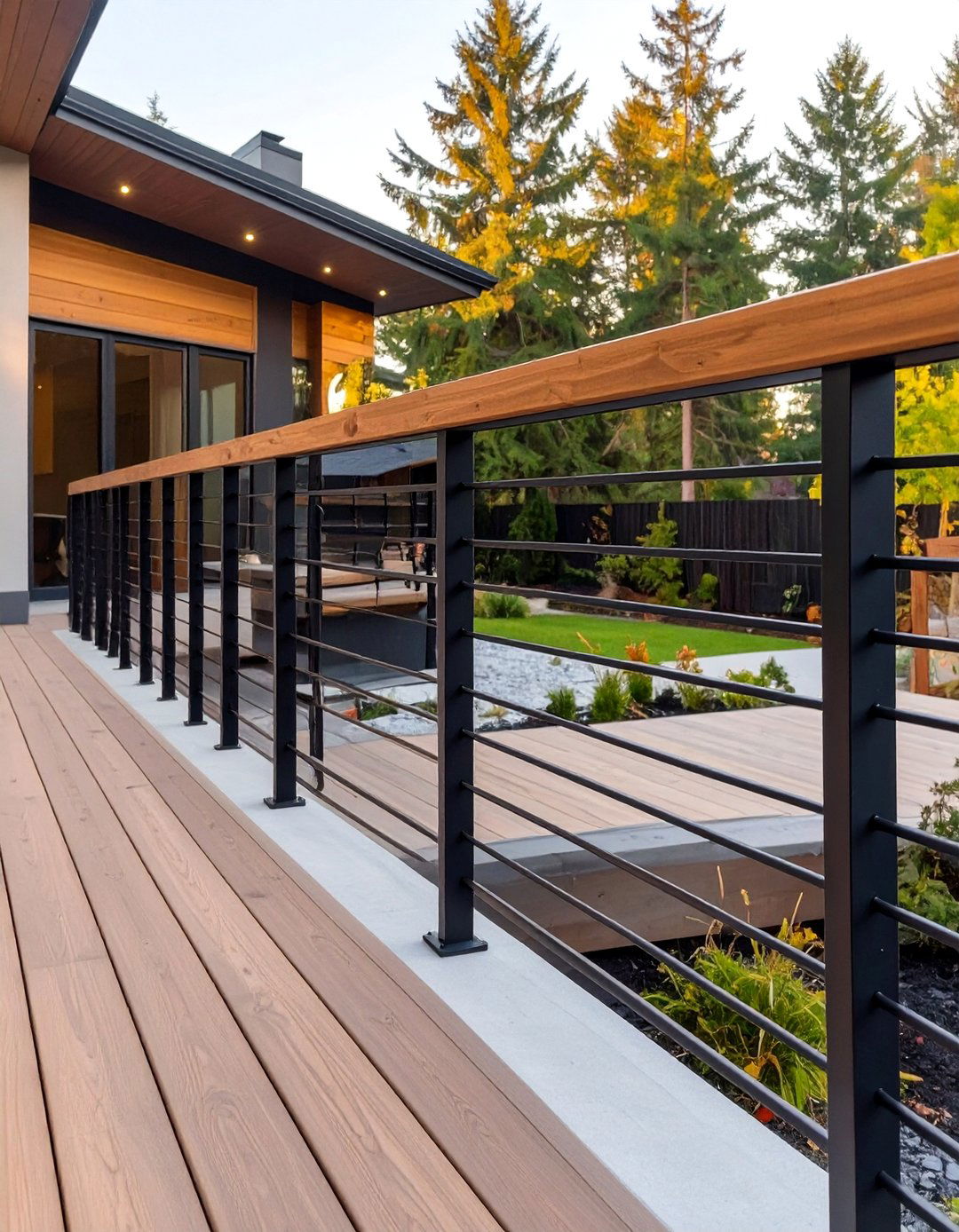 Two Tone Wood and Metal Deck Handrail - 30 deck handrail ideas