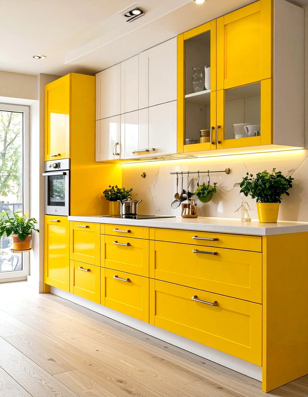 Two Tone Yellow and White Cabinets - 30 yellow kitchen ideas