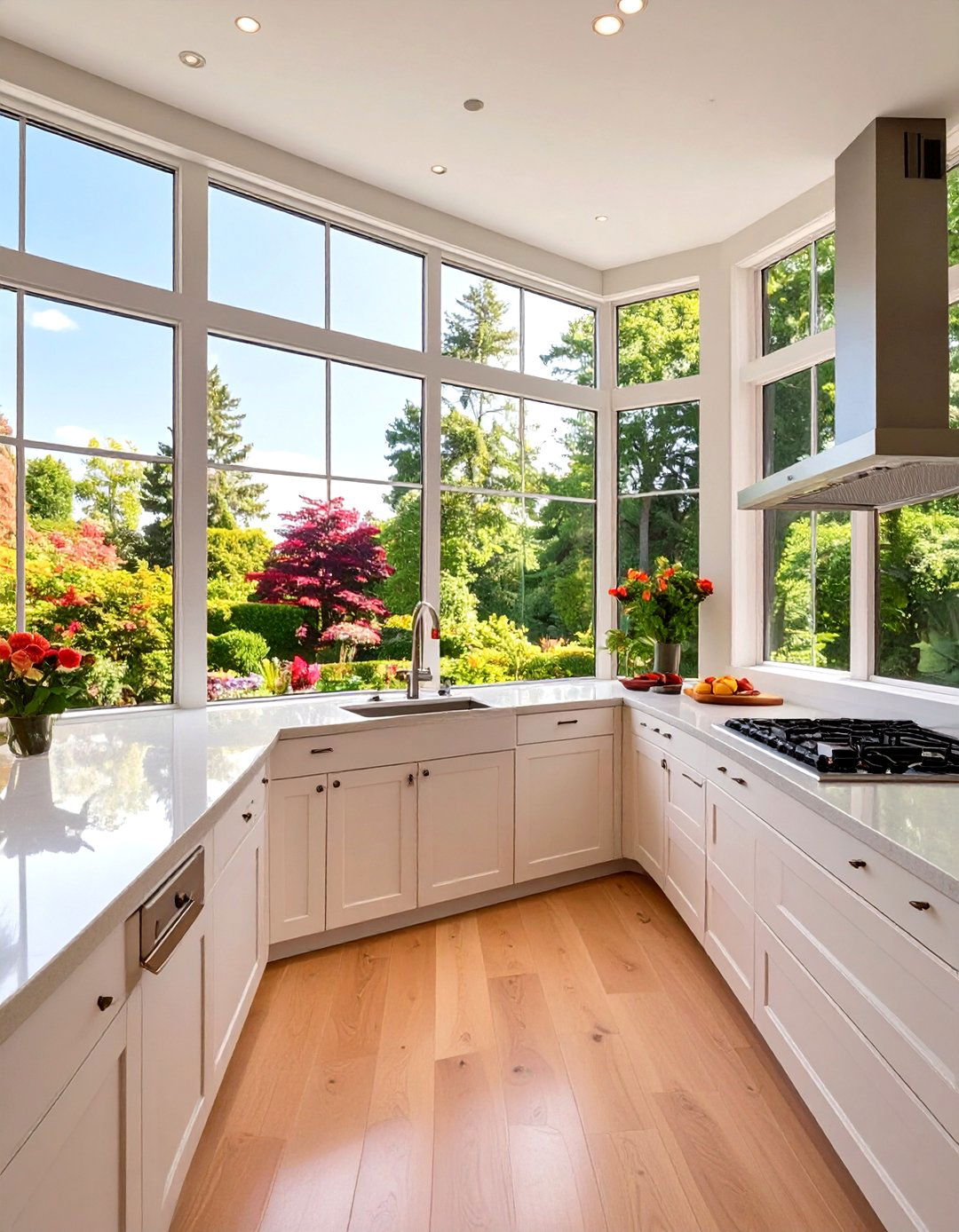 U Shaped Kitchen Under a Large Window - 30 u shaped kitchen designs