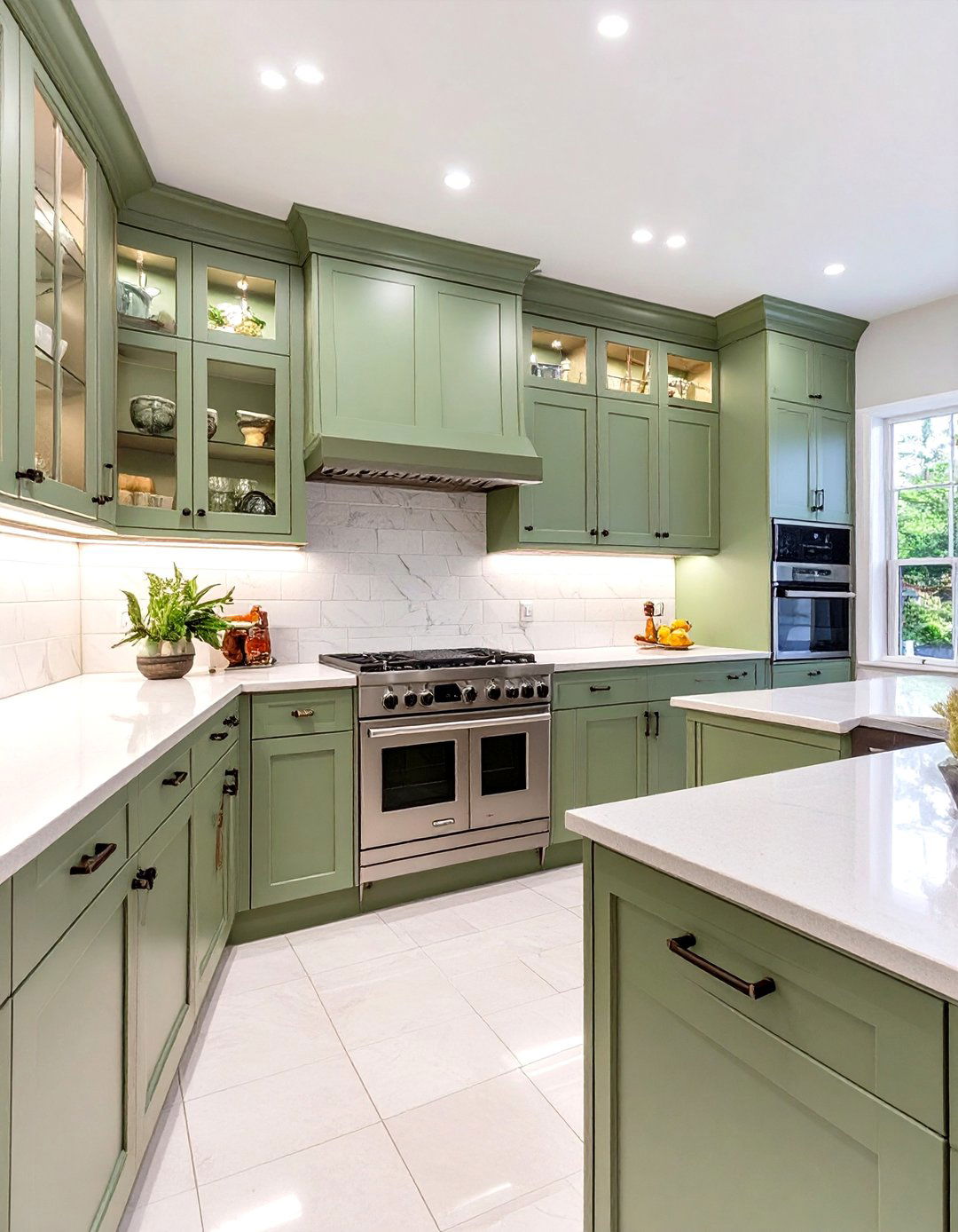U Shaped Kitchen with Glass Front Upper Cabinets - 30 u shaped kitchen designs