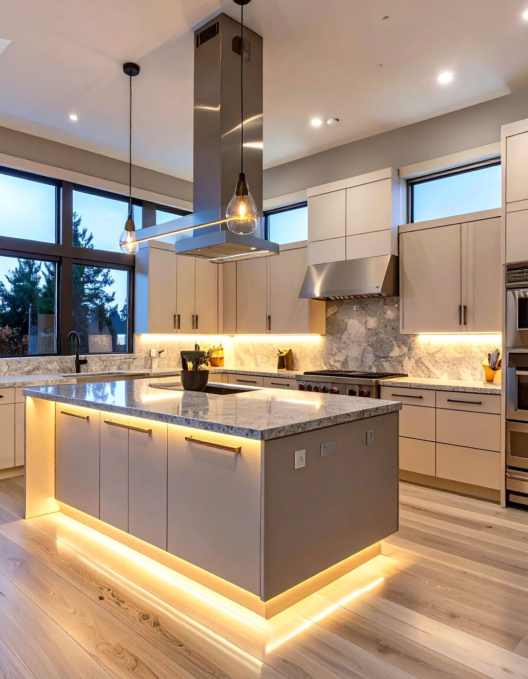 U Shaped Kitchen with Under Cabinet LED Lighting - 30 u shaped kitchen designs
