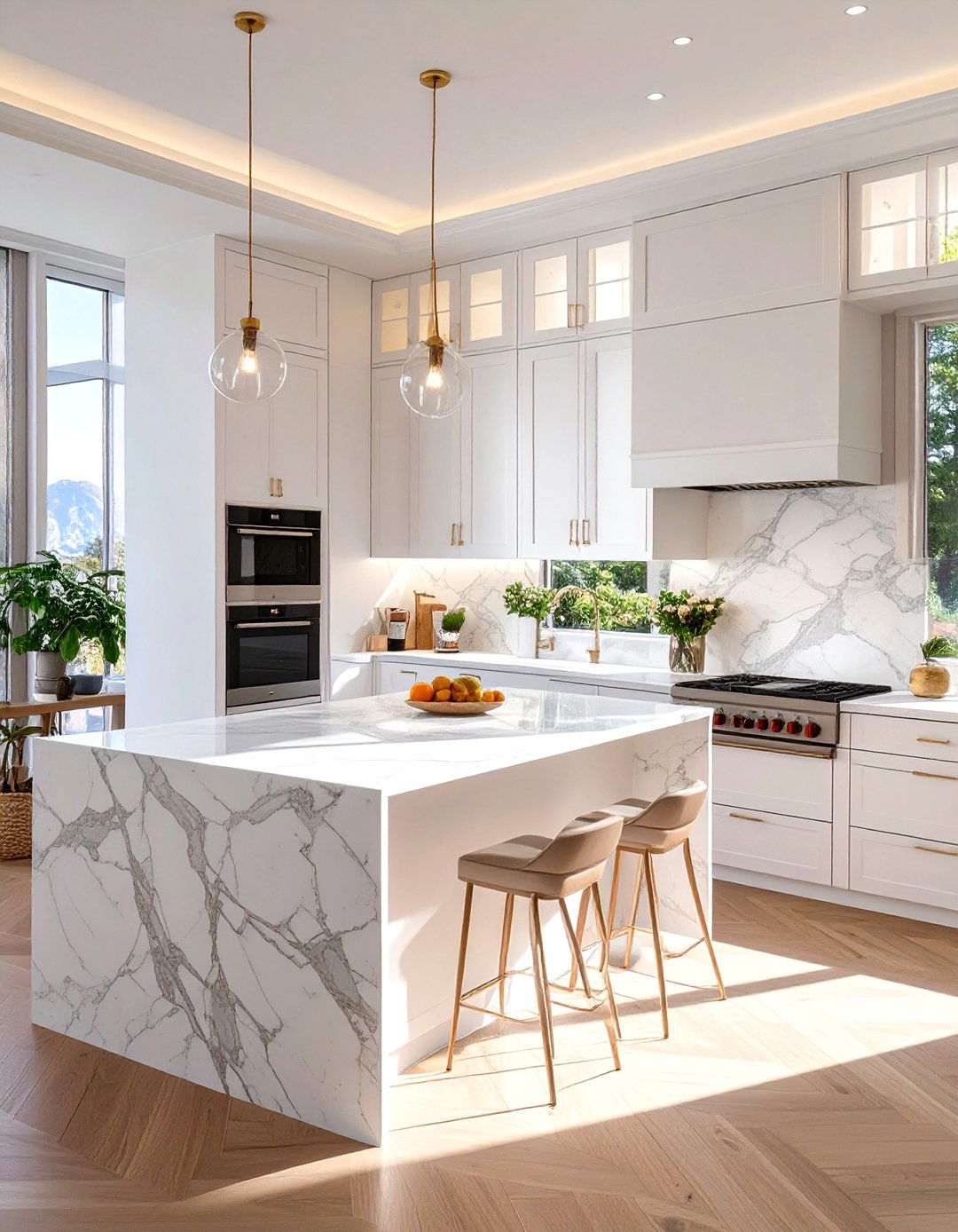 U Shaped Kitchen with a Marble Countertop and Backsplash - 30 u shaped kitchen designs