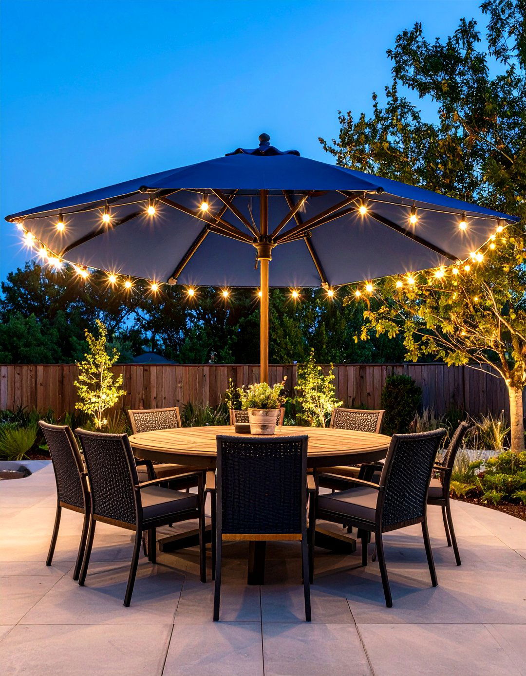 Umbrella Patio String Light Illumination - 30 patio string light ideas