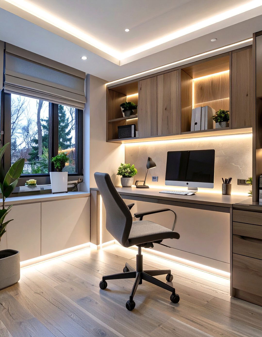 Under Cabinet LED Strips for Built ins - 30 home office lighting ideas