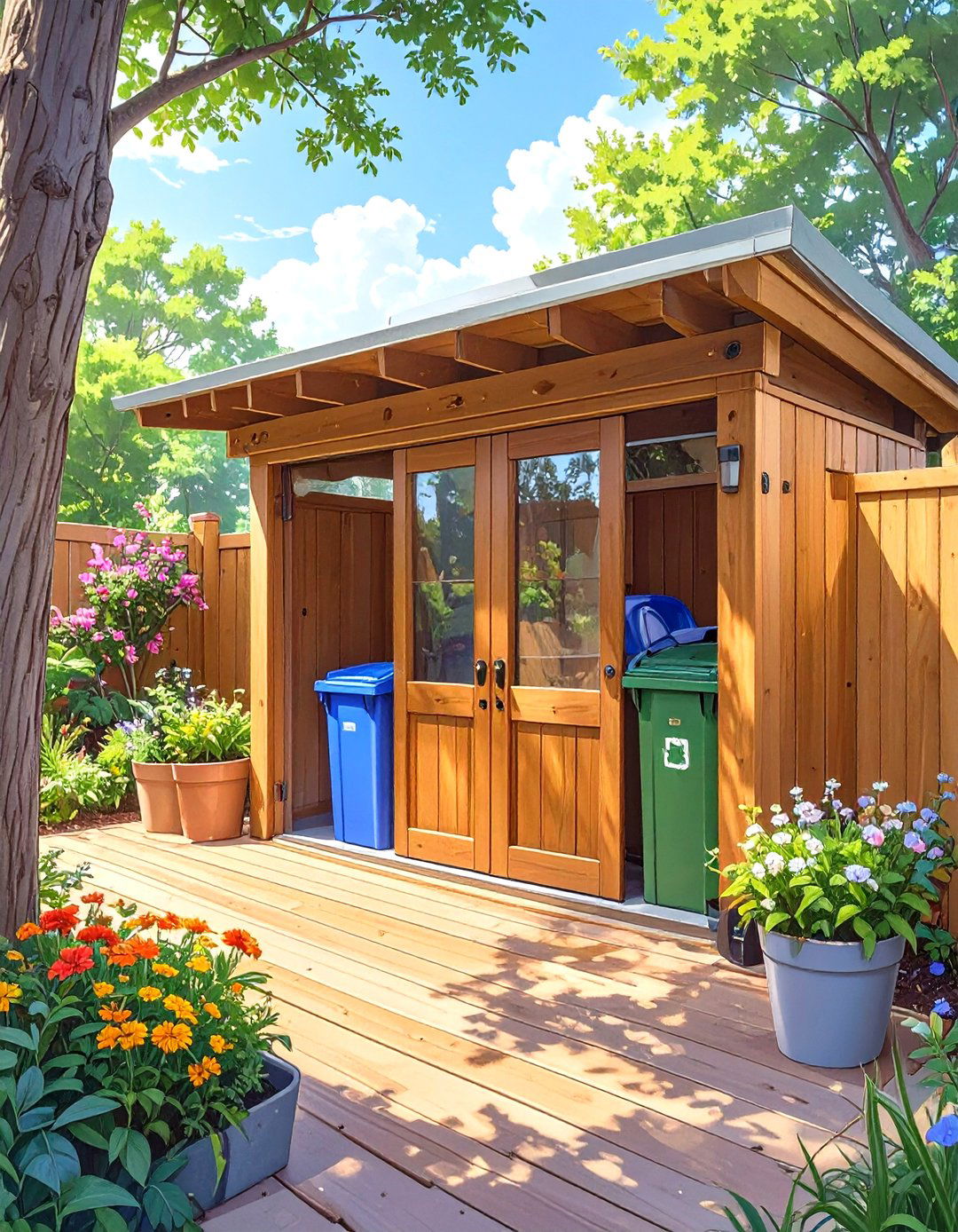 Under Deck Garbage and Recycling Bin Hideaway - 30 under deck storage ideas