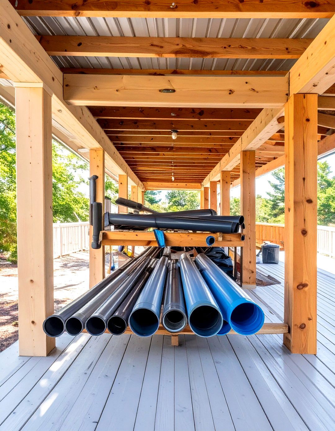 Under Deck Gutter and Downspout Organization - 30 under deck storage ideas