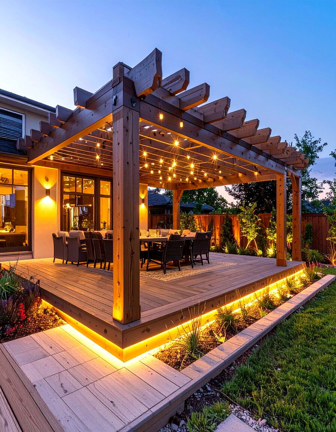 Under Deck Lattice with Built In Lighting - 30 under deck lattice ideas