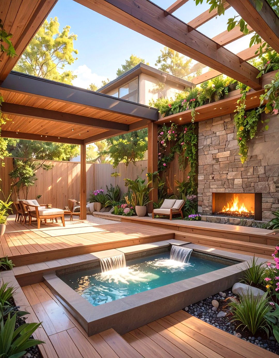 Under Deck Patio Featuring a Water Feature - 30 under deck patio ideas