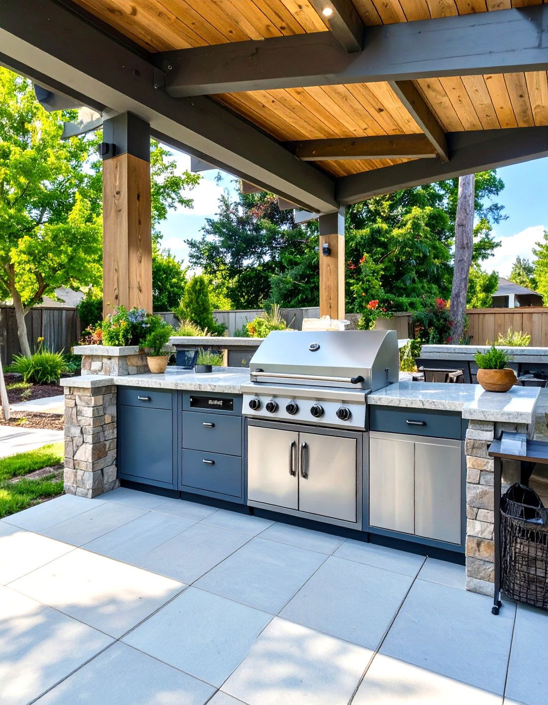 Under Deck Patio Featuring an Outdoor Kitchen - 30 under deck patio ideas