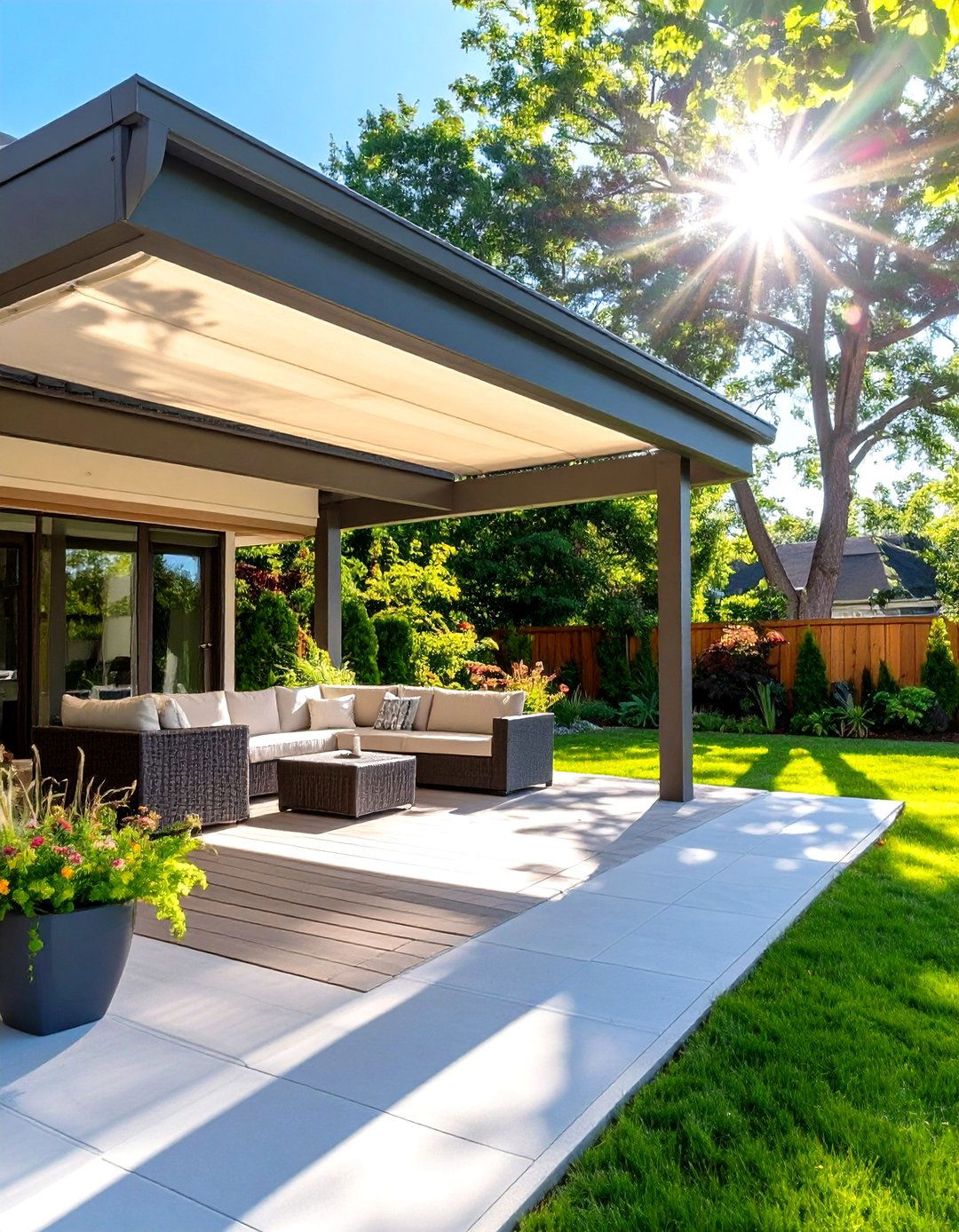 Under Deck Patio with Retractable Shades - 30 under deck patio ideas