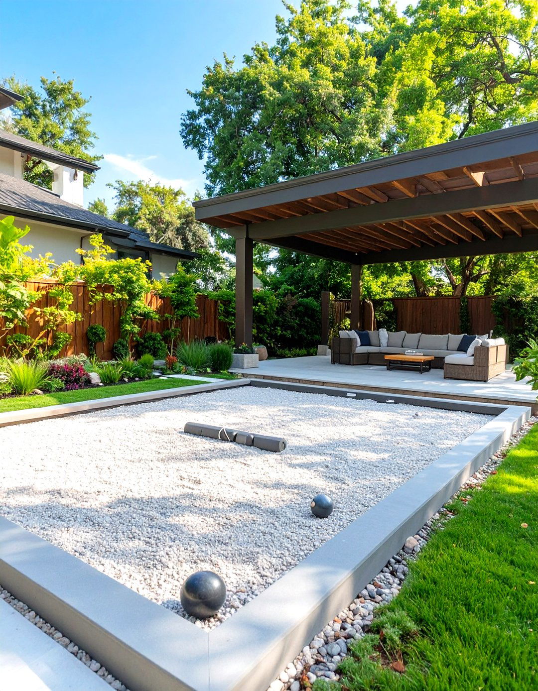 Under Deck Patio with a Bocce Ball Court Adjacent - 30 under deck patio ideas