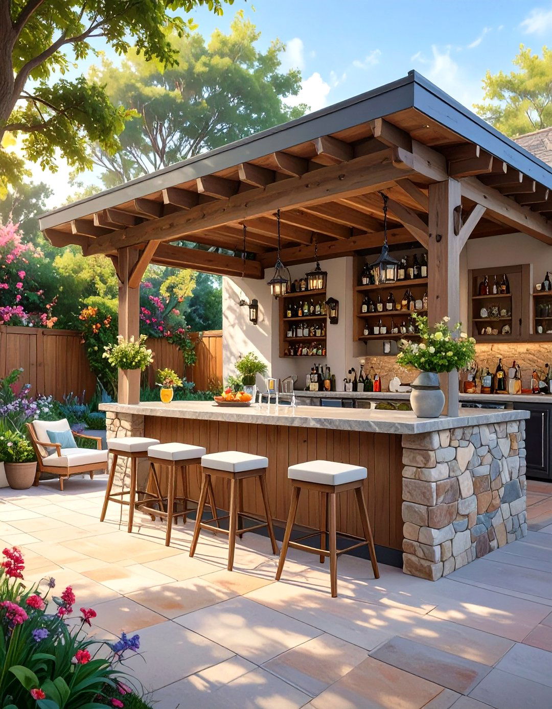 Under Deck Patio with a Built in Bar - 30 under deck patio ideas