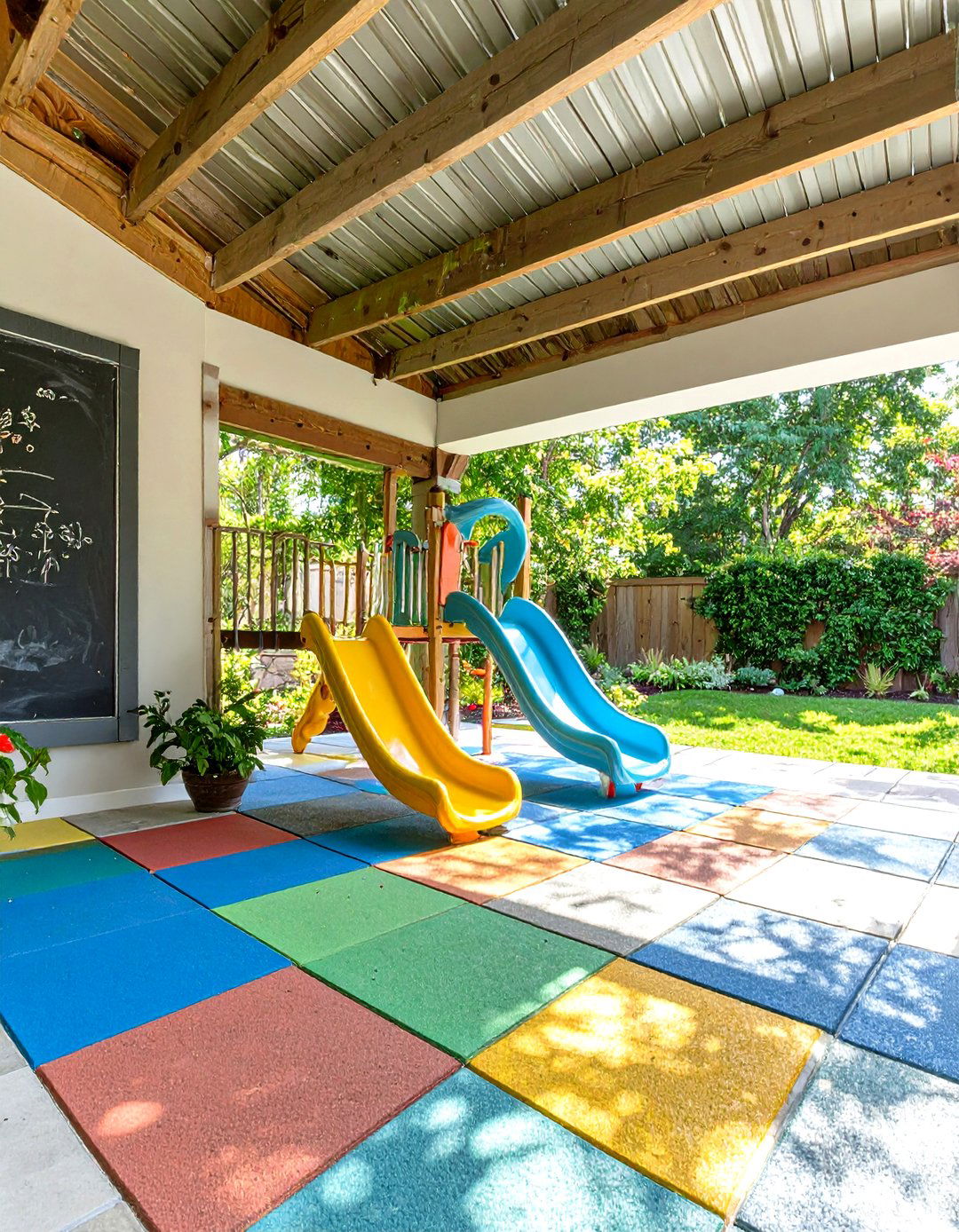 Under Deck Patio with a Kids Play Area - 30 under deck patio ideas