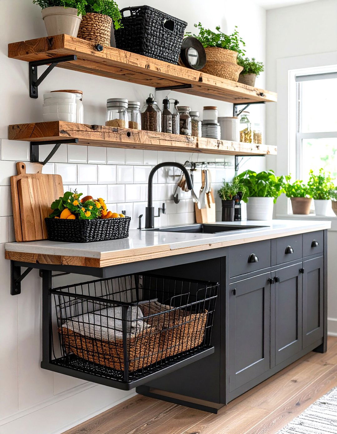Under Shelf Wire Basket Holder - 30 kitchen towel holder ideas