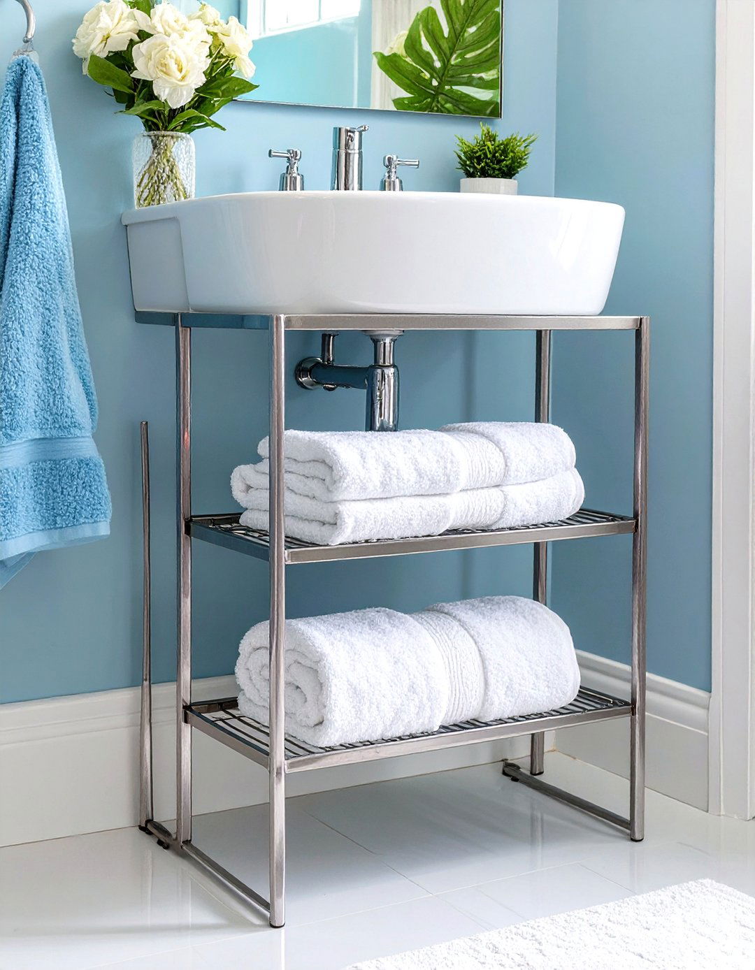 Under Sink Open Shelving Unit - 30 bathroom towel storage ideas