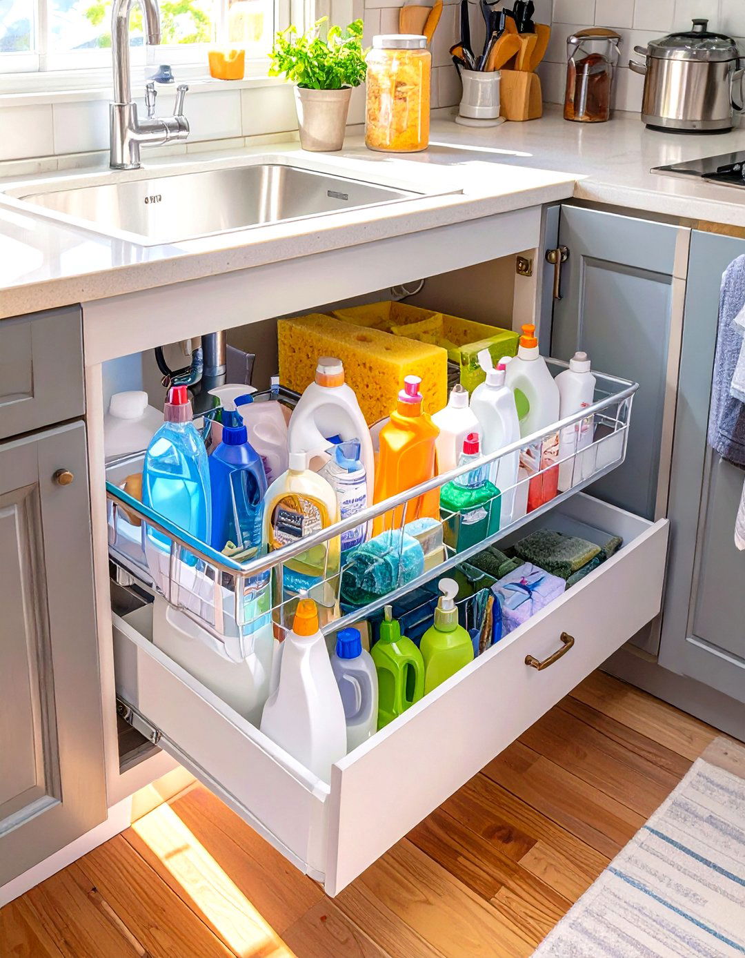 Under Sink Pull Out Organizers - 30 small kitchen cabinet ideas