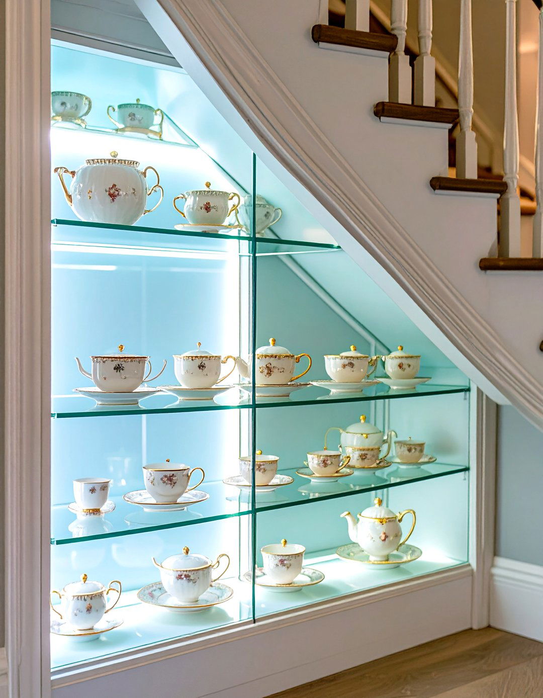 Under Stair Glass Display Cabinet - 30 under stair closet storage ideas