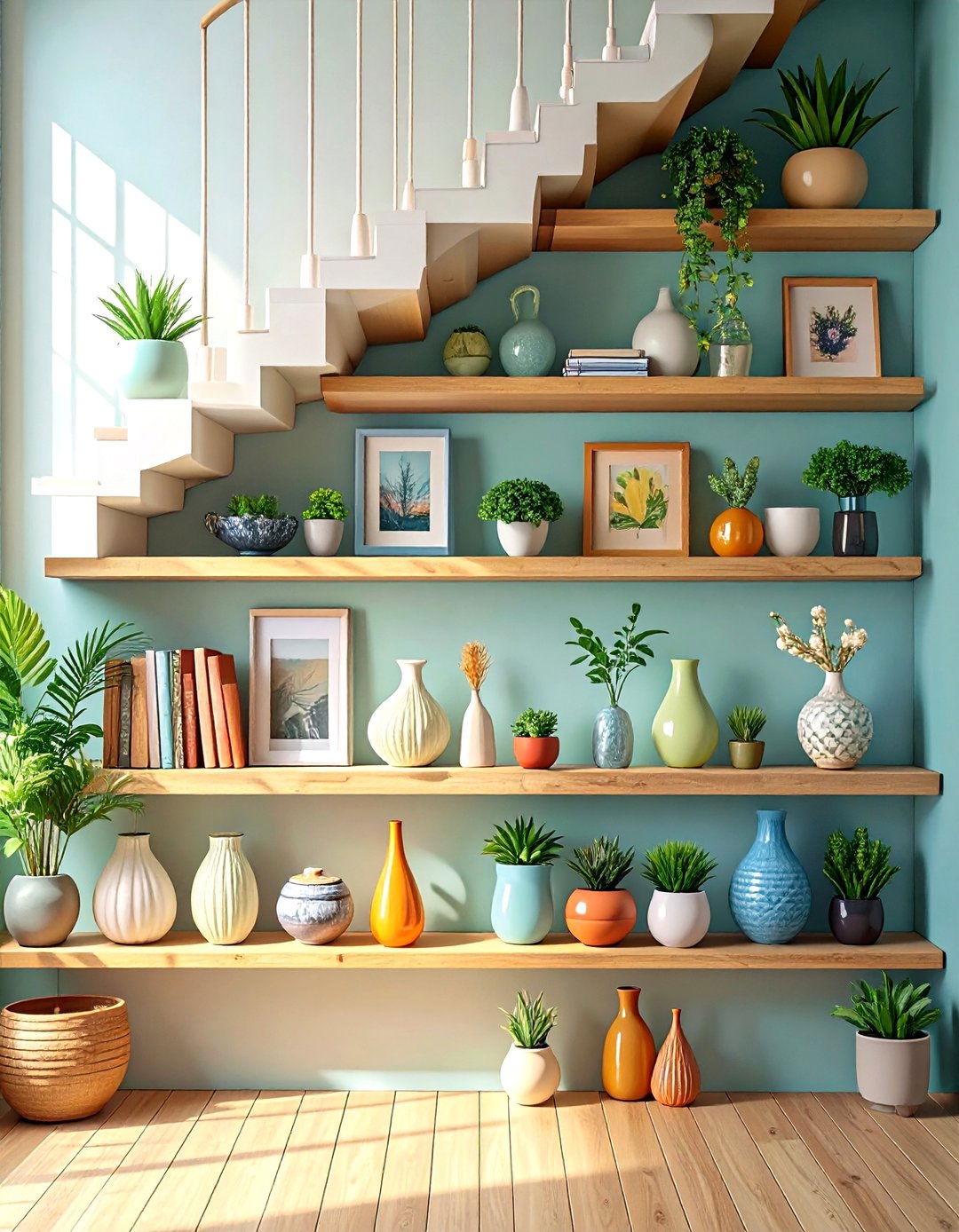 Under Stair Open Shelving Display - 30 under stair closet storage ideas